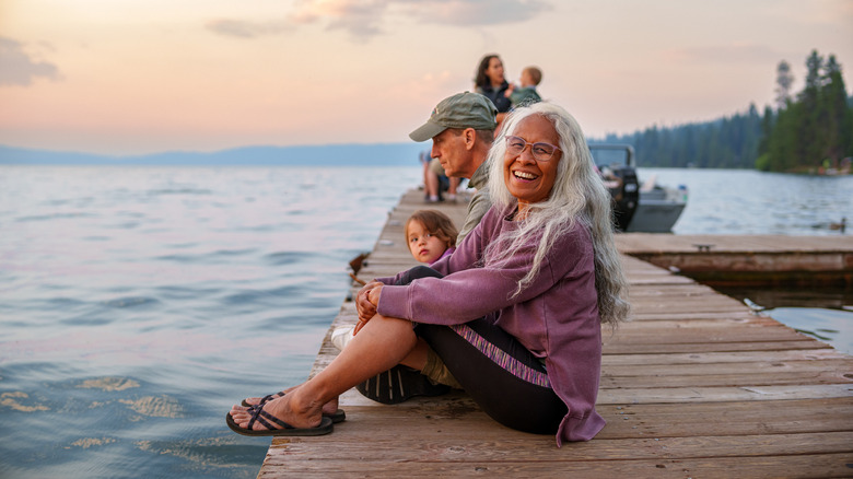 A happy family by the lake