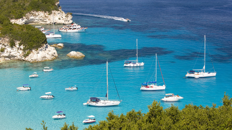 Boats anchored in bay