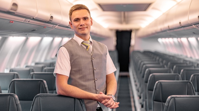 Flight attendant on a plane