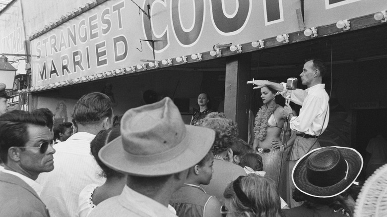 Circus sideshow at Coney Island featuring Gibsonton's Al and Jeanie Tomaini