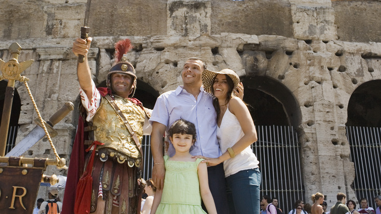 Family picture with gladiator at Colosseum 