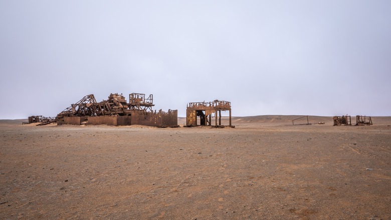 Abandoned oil rig on the Skeleton Coast of Namibia, Africa