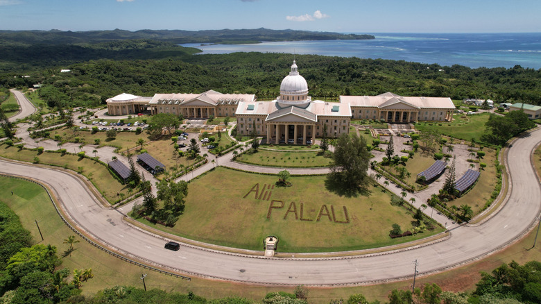 Arial view of the capital building, Ngerulmud, Palau