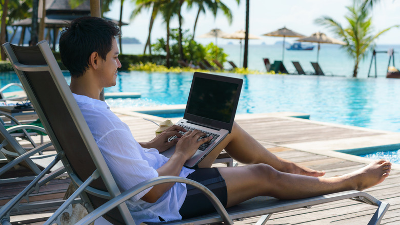 working laptop tropical resort 