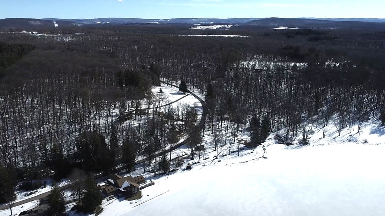 Overhead view of snowy Herrington Manor State Park