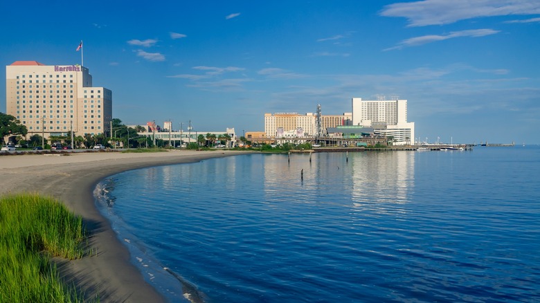 Quiet beach and skyline of Biloxi