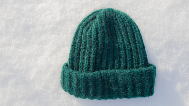 wooly green hat snow