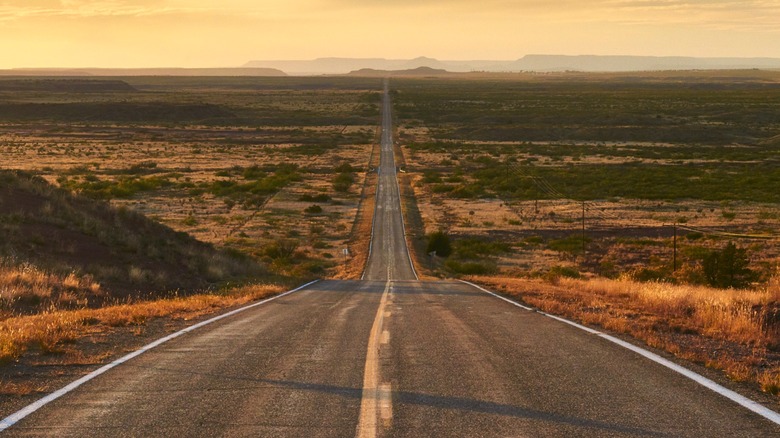 Long desert road stretching into the distance