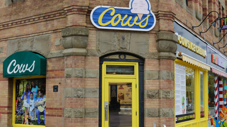 The brown and yellow front of COWS Creamery in Charlottetown