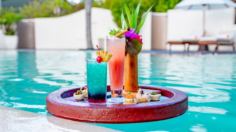 drinks and snacks in Maldives resort swimming pool