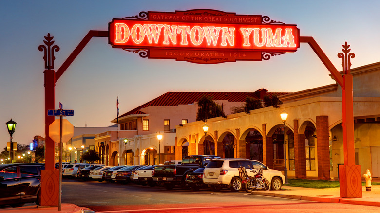 Downtown Yuma sign at night