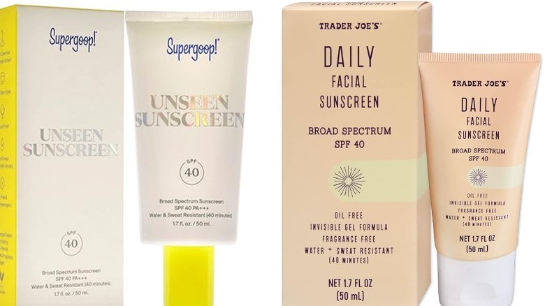 Supergoop sunscreen and Trader Joe's sunscreen