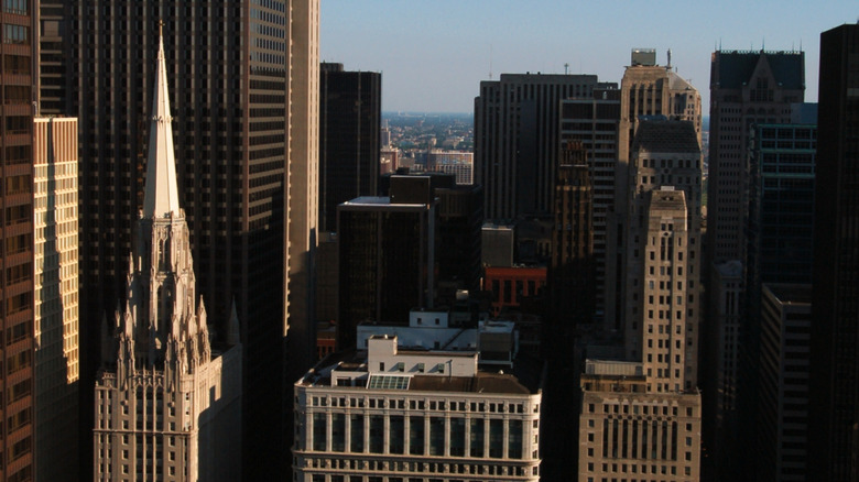 Chicago Temple Building with the Chicago skyline