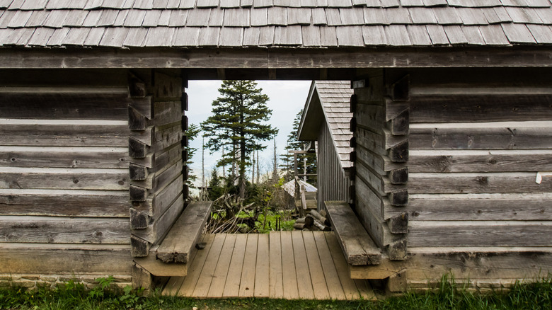 Looking through the Mount LeConte Lodge buildings