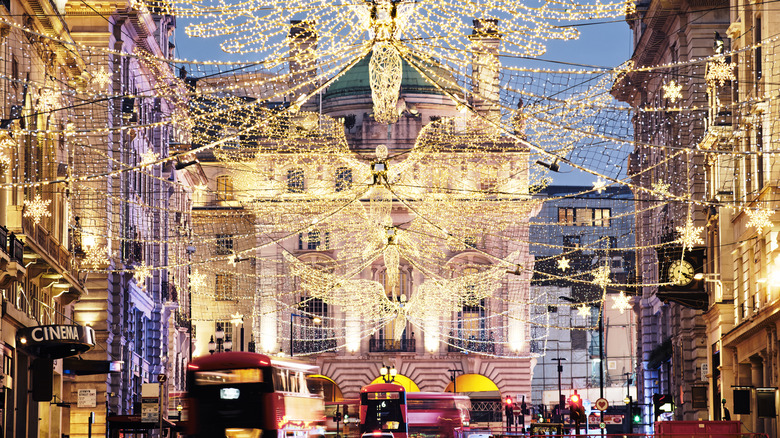 The streets of London, England, decorated for Christmas