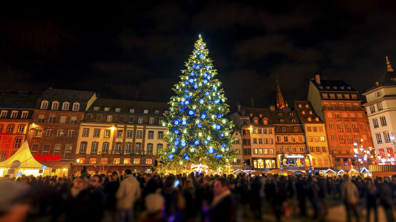 Plaza in Strasbourg, France, decorated for Christmas