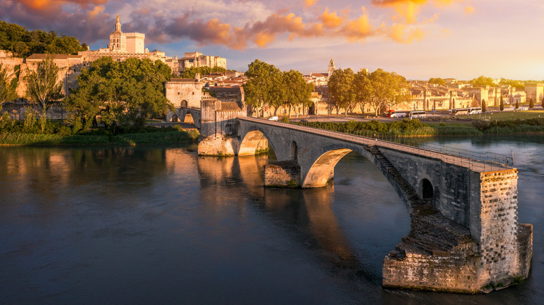 medieval bridge over Rhone River near Avignon