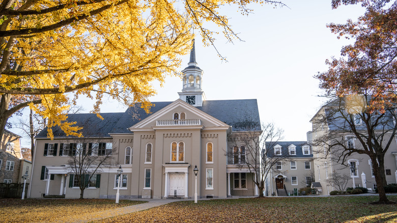 Colonial church in Lititz, Pennsylvania in the fall