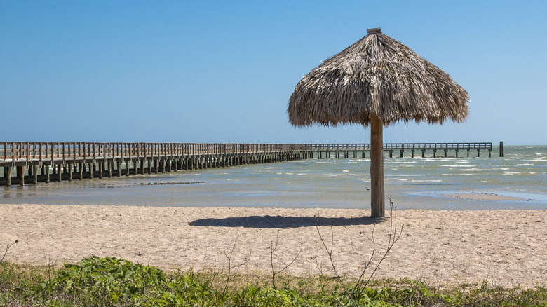 Pier and palapa at Rockport Beach