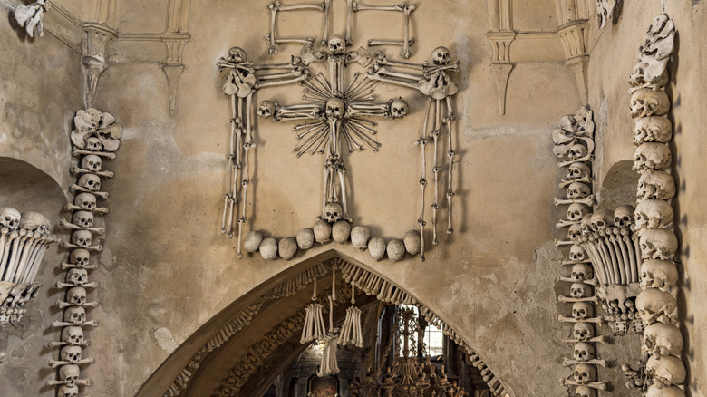 Human bones arranged in Czechia's Sedlec Ossuary, Kutna Hora