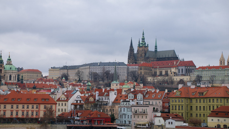 Historical European city on a cloudy day