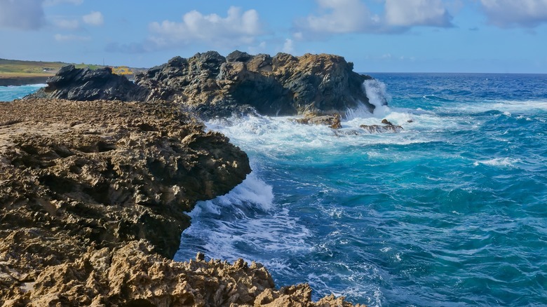 The rocky coastline in Aruba