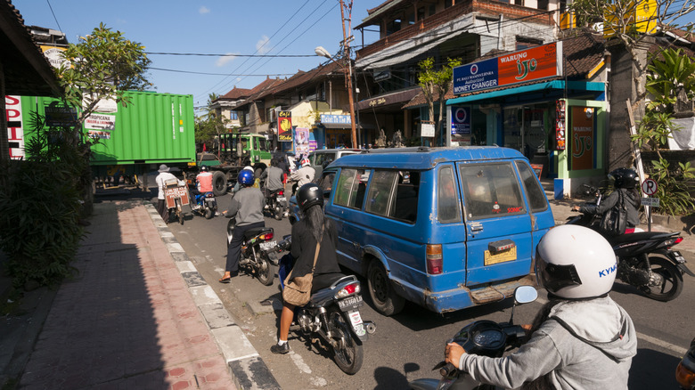 Traffic on a street in Ubud