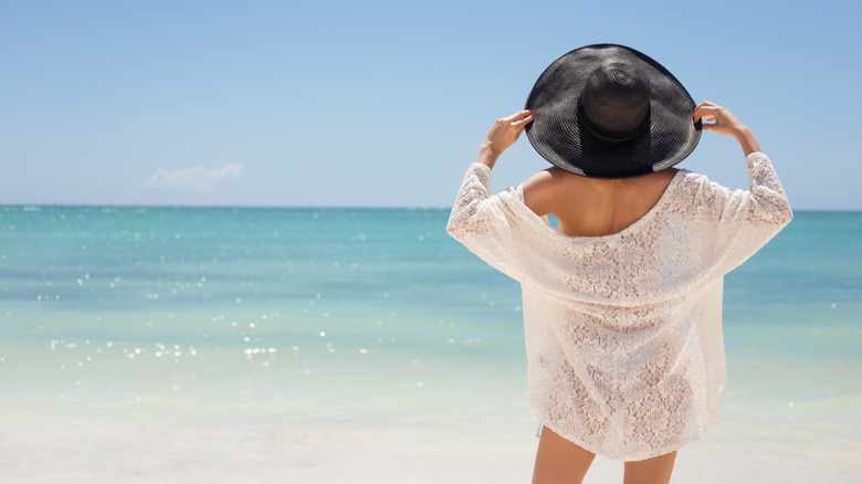 Woman wearing beach cover-up