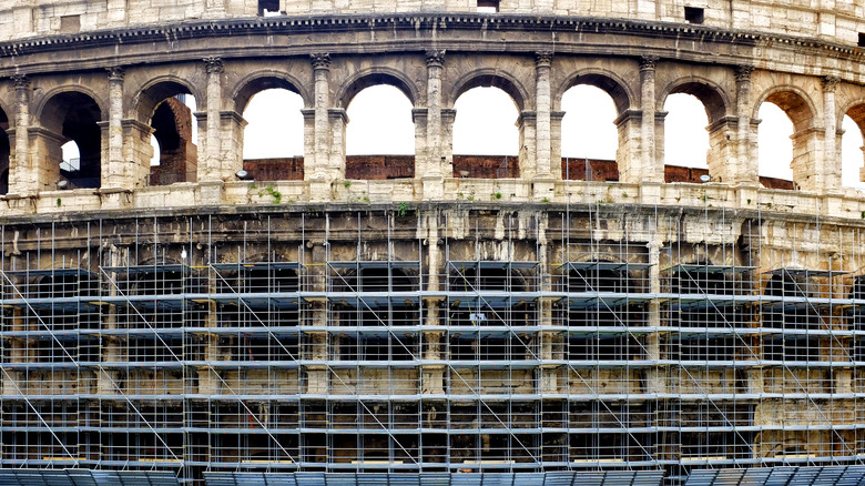 Coliseum in Rome with scaffolding