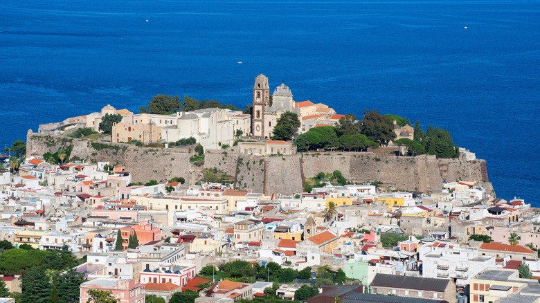 View of Lipari with the sea in the background