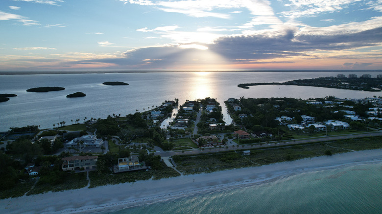 View of sunrise over Sarasota Bay from Longboat Key