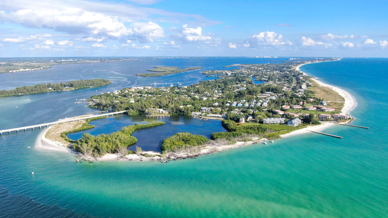 Aerial view of Longboat Key, Florida, with Gulf beaches