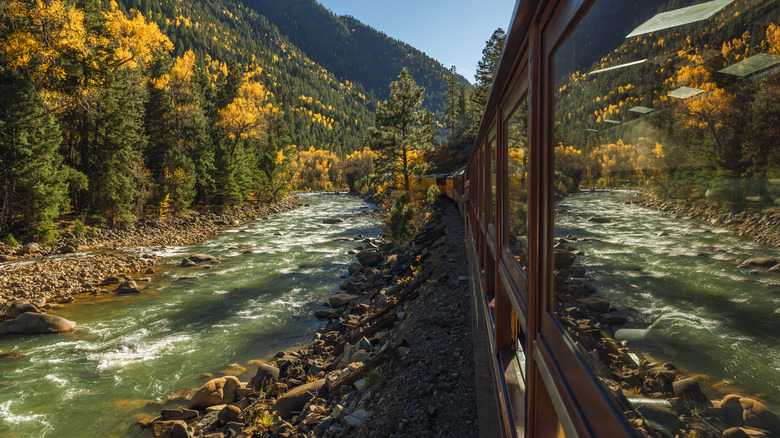 railroad car in durango mountains during fall