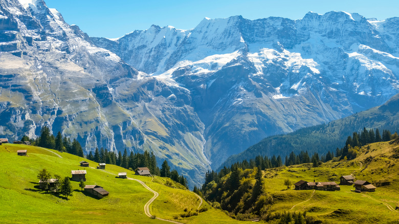 Landscape view of Switzerland's Lauterbrunnen Valley in sunlight