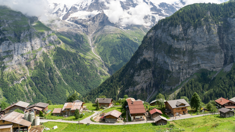 Panoramic landscape view of Gimmelwald, Switzerland, in daylight