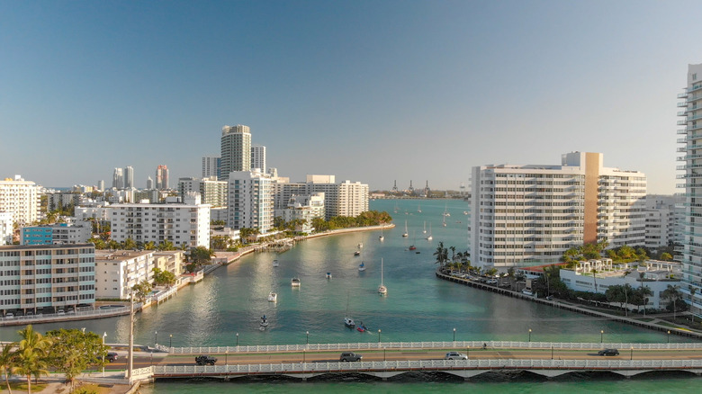 Venetian Causeway and South Beach as seen from Sunset Harbour