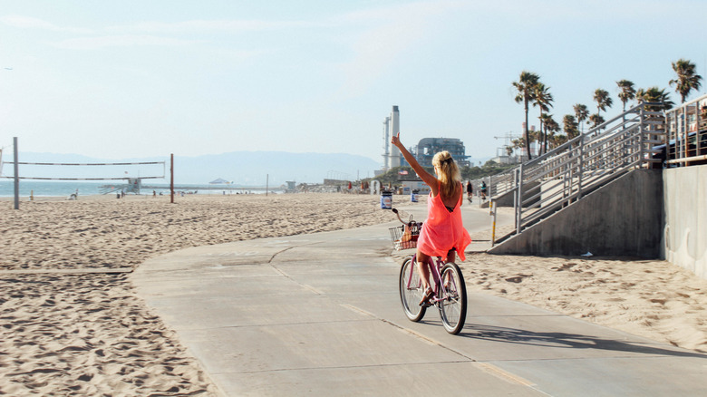 Girl biking in Manhattan Beach