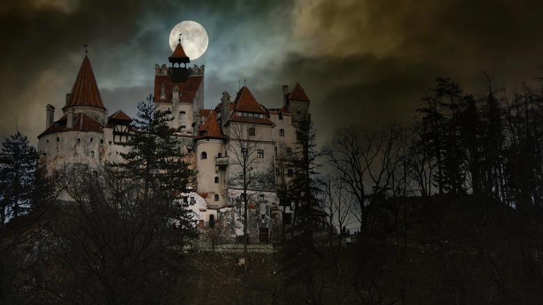 Bran Castle on a full moon night in Transylvania, Romania