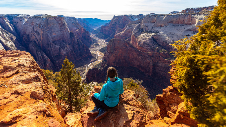 Hiker on Zion National Park cliff