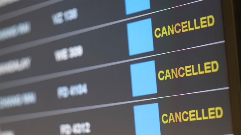 Cancelled flights airport board