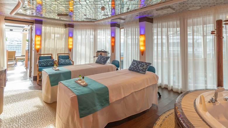 Massage tables and spa setup aboard a cruise ship