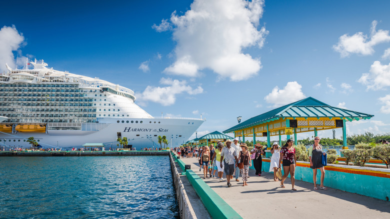 Passengers deboarding a cruise ship