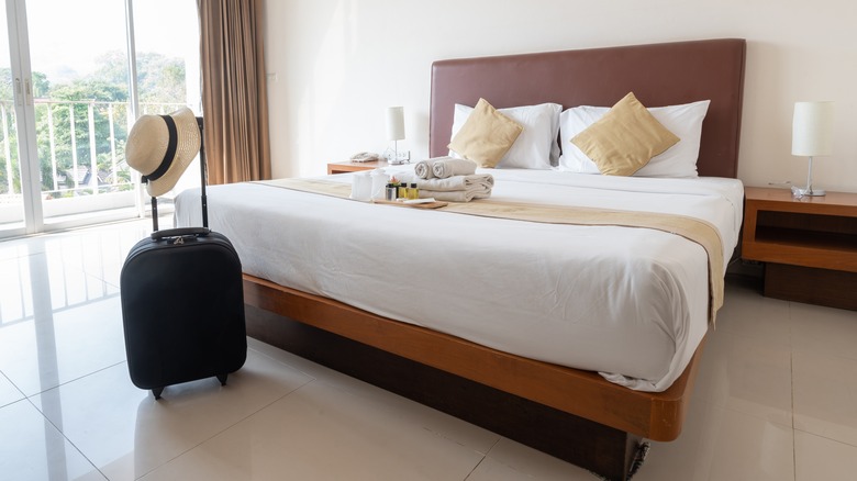 Suitcase in hotel room
