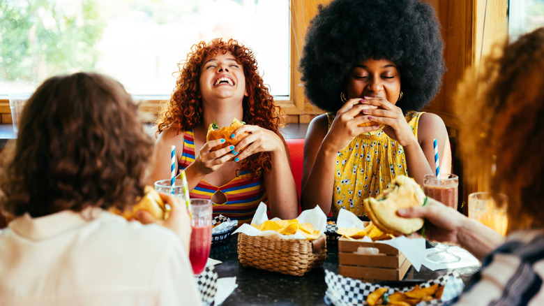 Friends eating at a restaurant