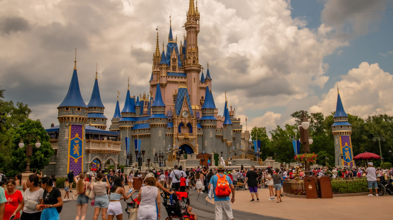 People at Walt Disney World with castle in the background