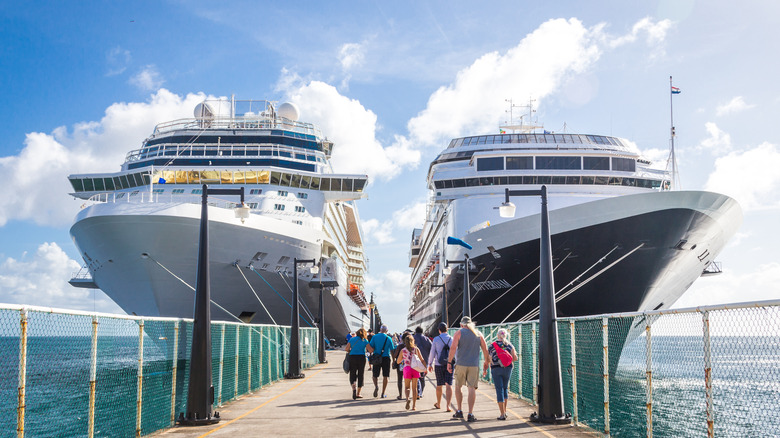 People boarding cruise ships