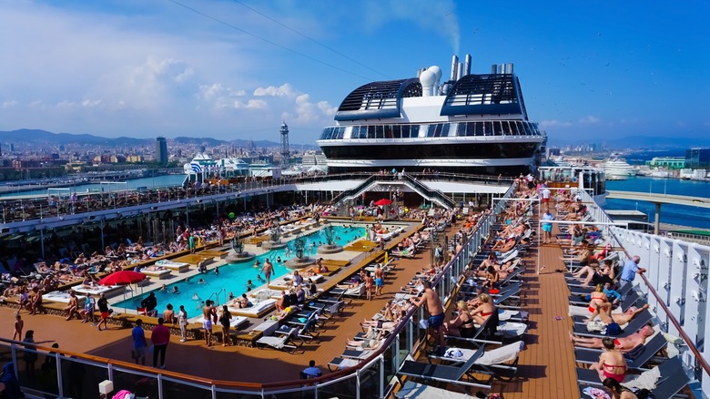 Cruise ship with people on deck