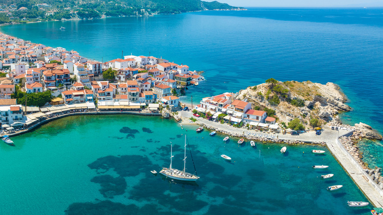 An aerial view of a popular Greek island