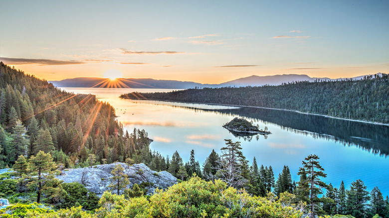 Lake Tahoe and Emerald Bay at sunset