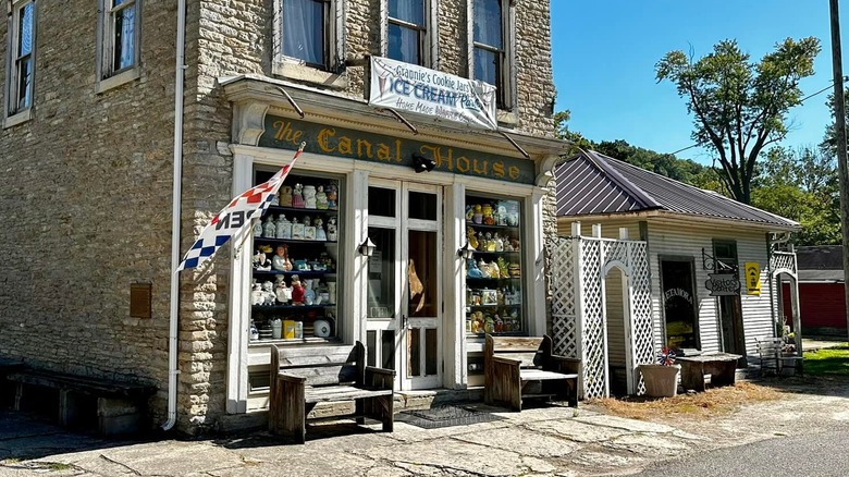 Grannie's Cookie Jars & Ice Cream Parlor storefront with cookie jar-filled window display.